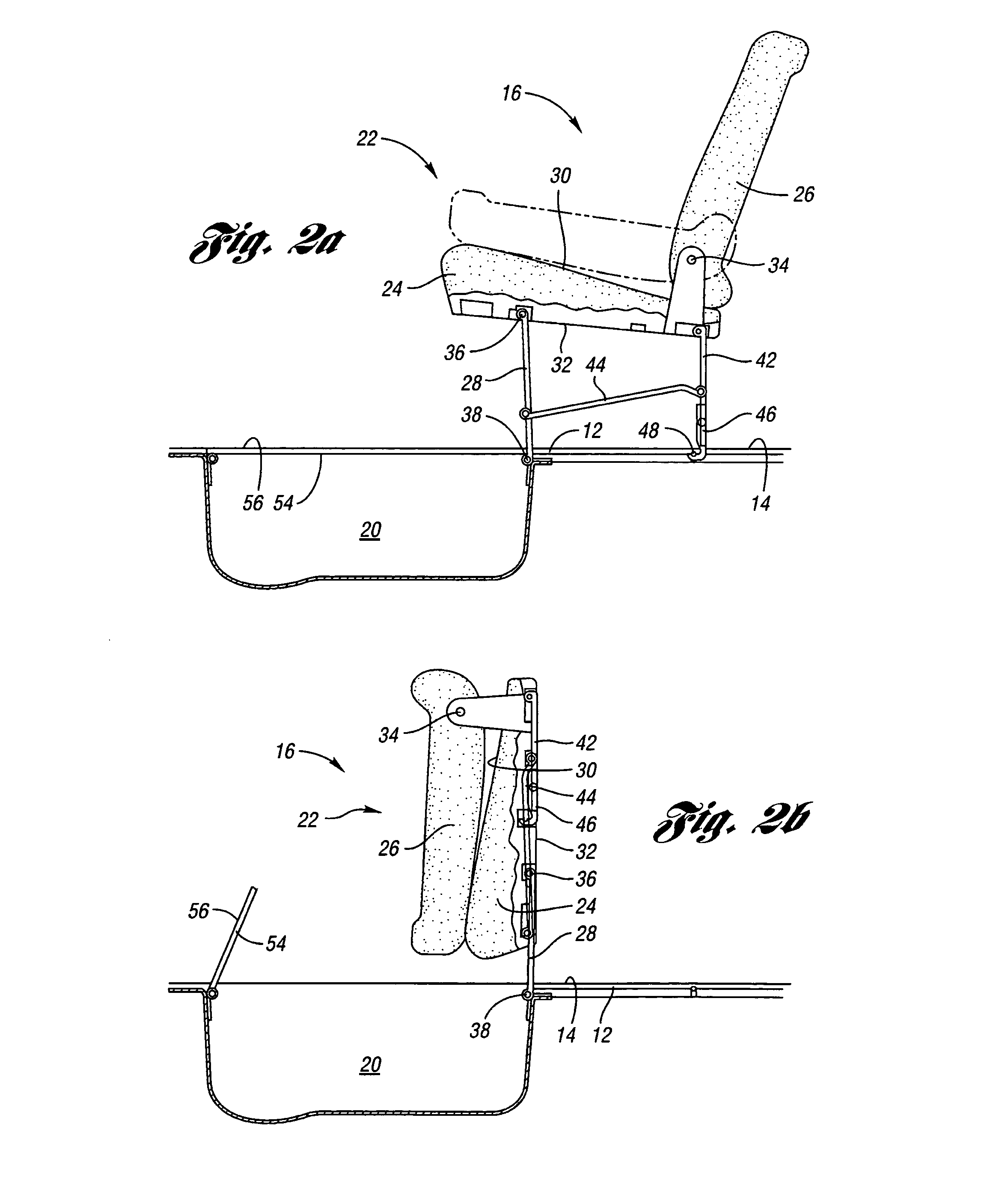 Underfloor stowage of a folding seat in a vehicle