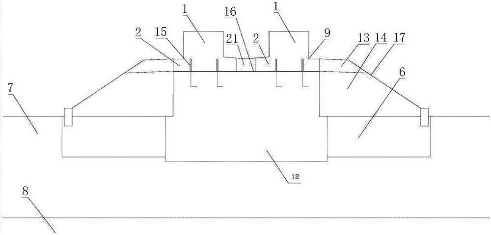 Transitional section structure of pile foundation joists with framing type rail bearing beams in the middle and low speed maglev double-line filling section