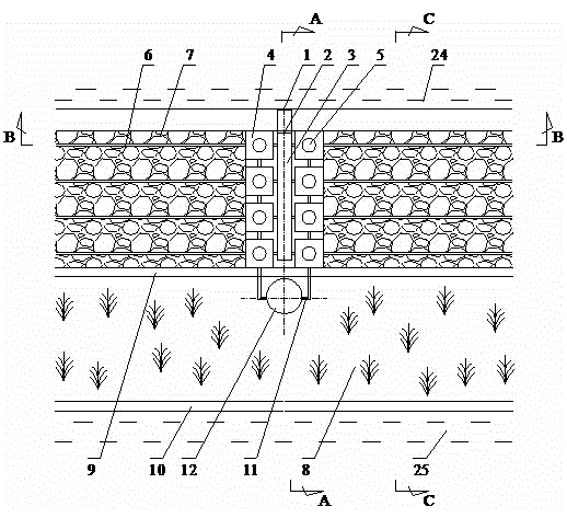 Active iron purifier and bank slope wetland system coupled purifying culture pond drainage system