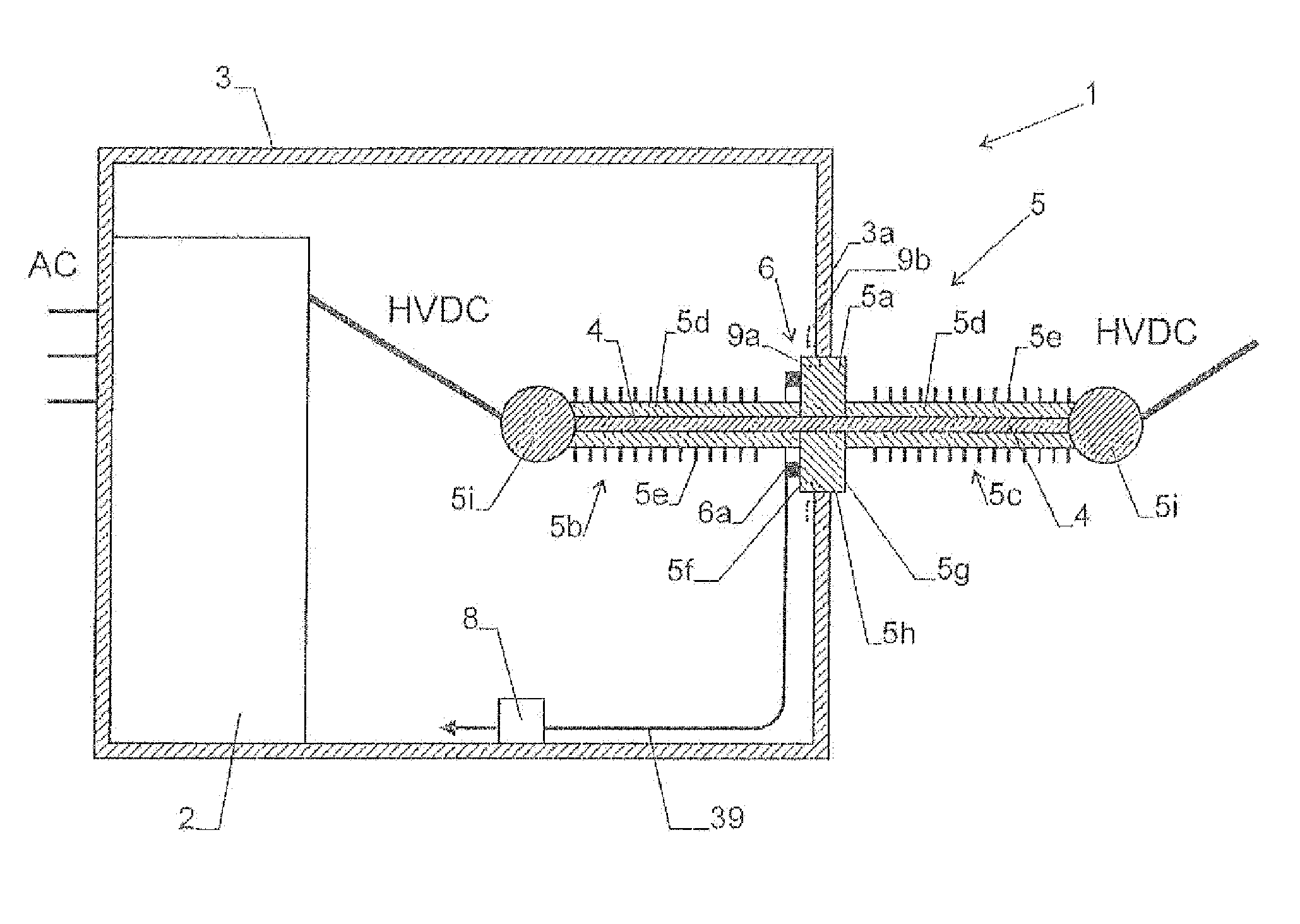 High voltage ac/dc or dc/ac converter station with fiber-optic current sensor