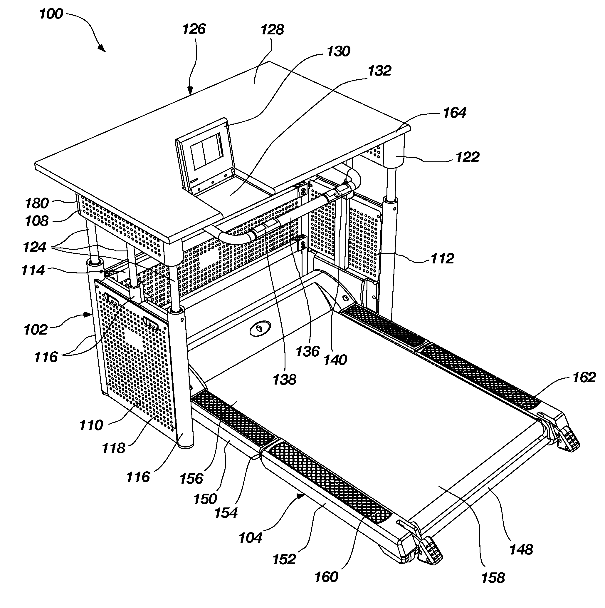 Mid-deck hinged foldable treadmill deck