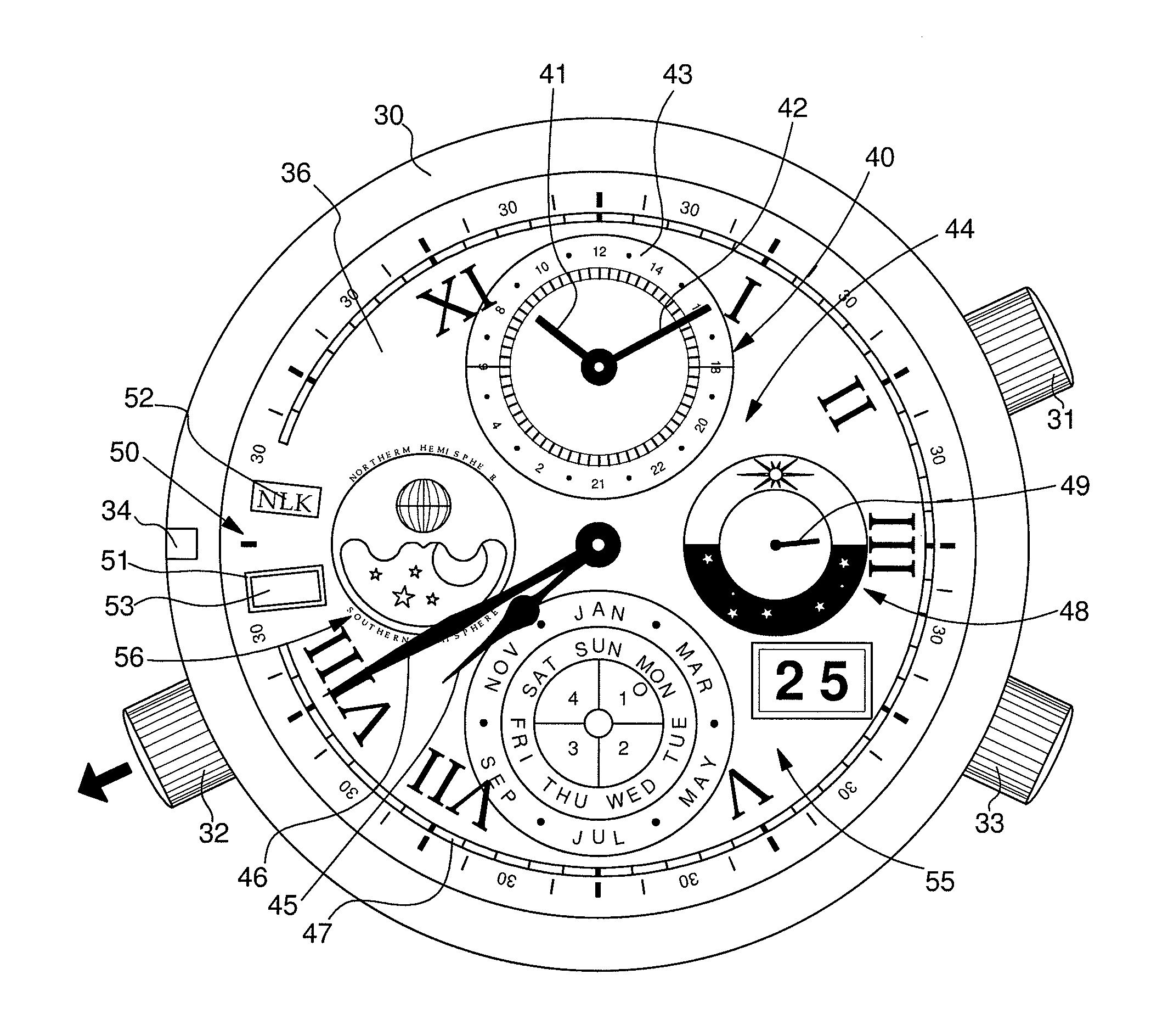 Watch with time zone display