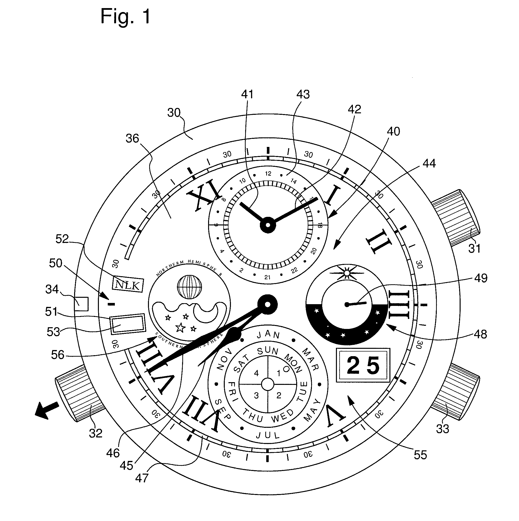 Watch with time zone display