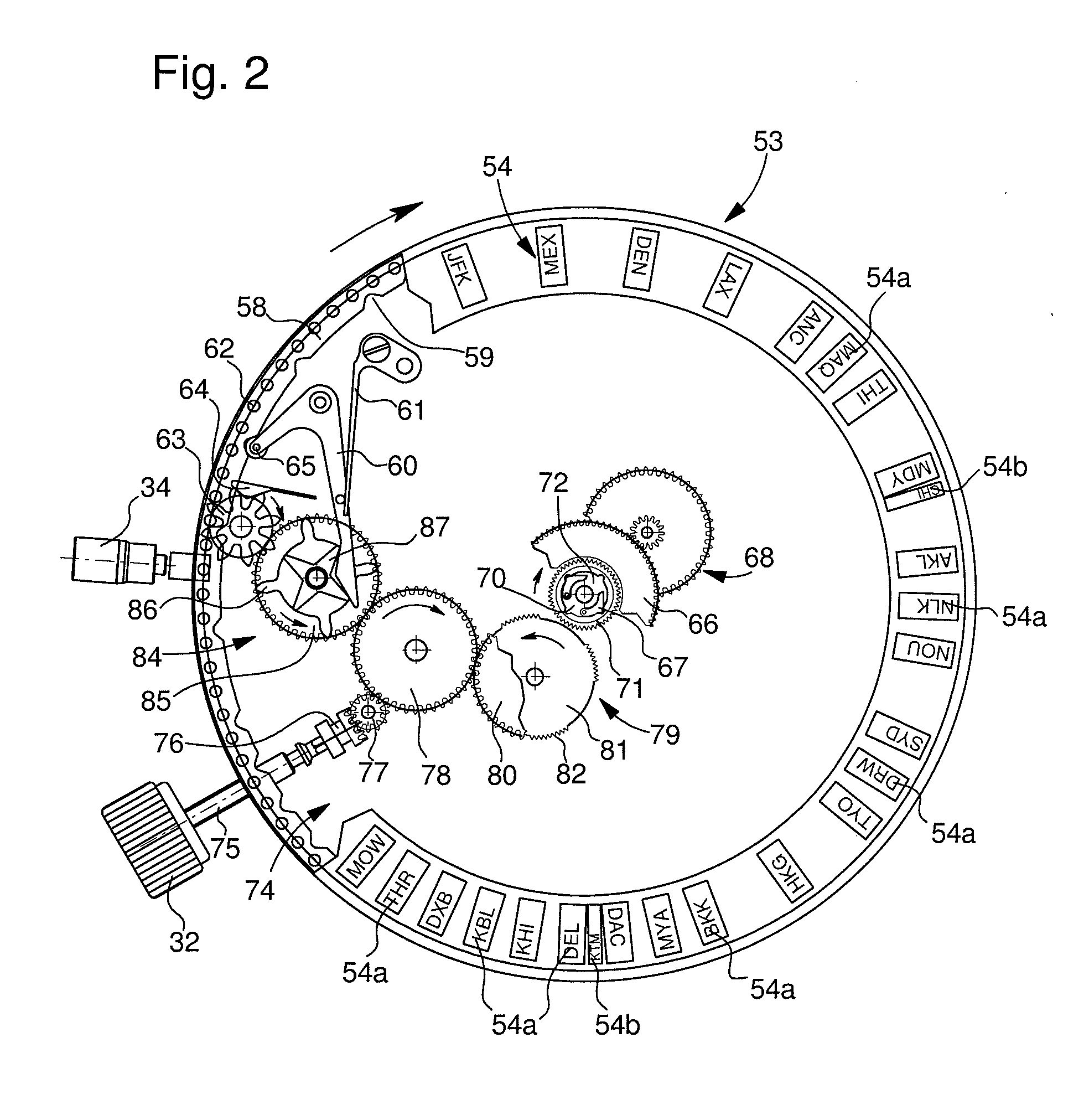 Watch with time zone display