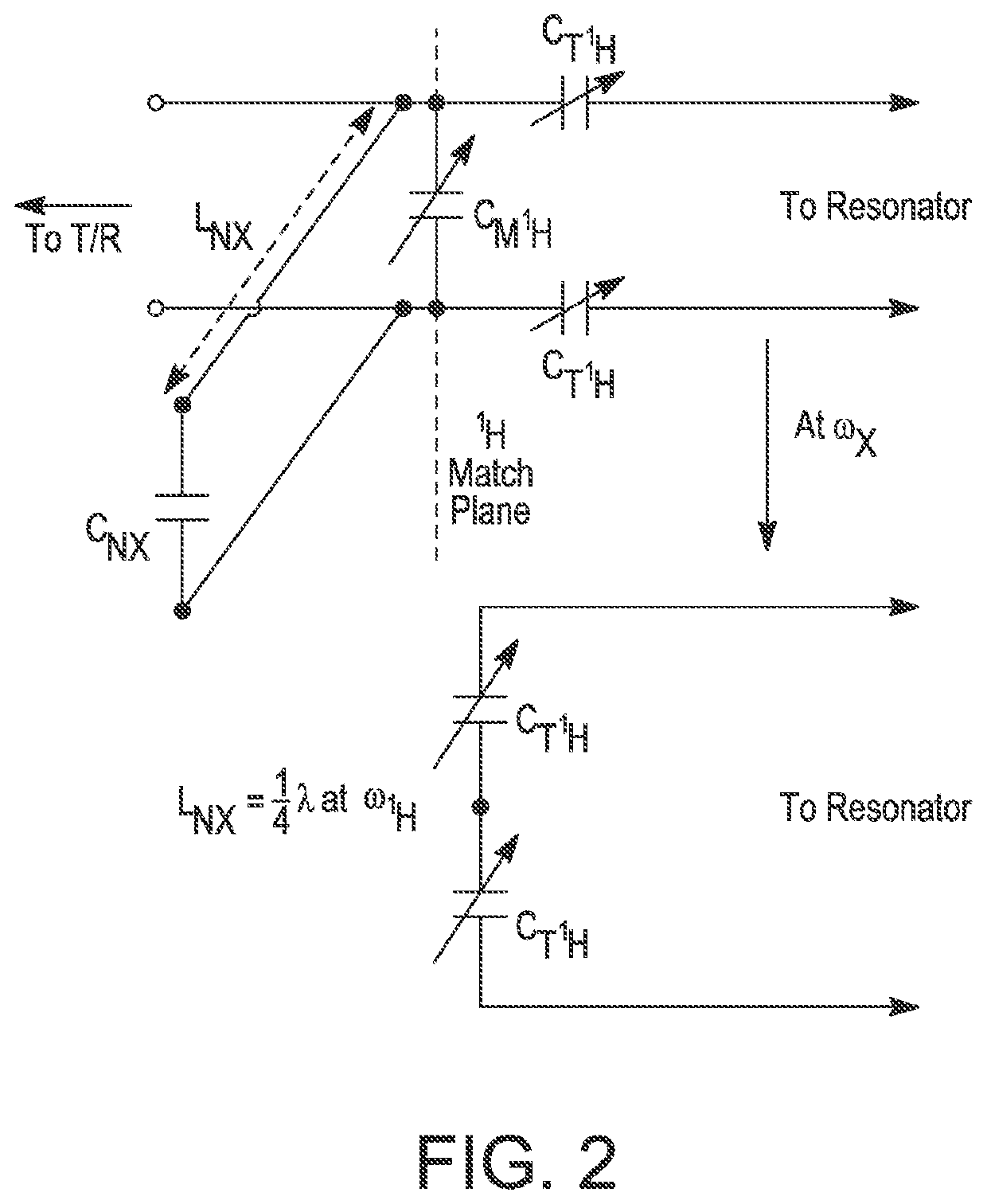 Augmented tune/match circuits for high performance dual nuclear transmission line resonators