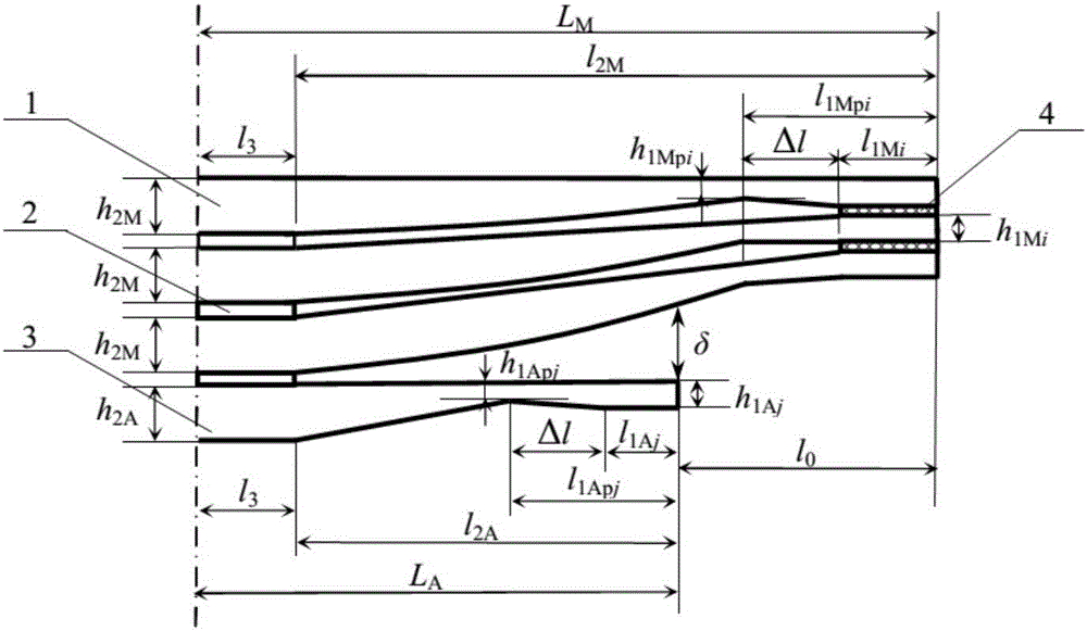 Calculation method for stress of each leaf of non-end-contact few-leaf end-enhanced main spring and sub-spring