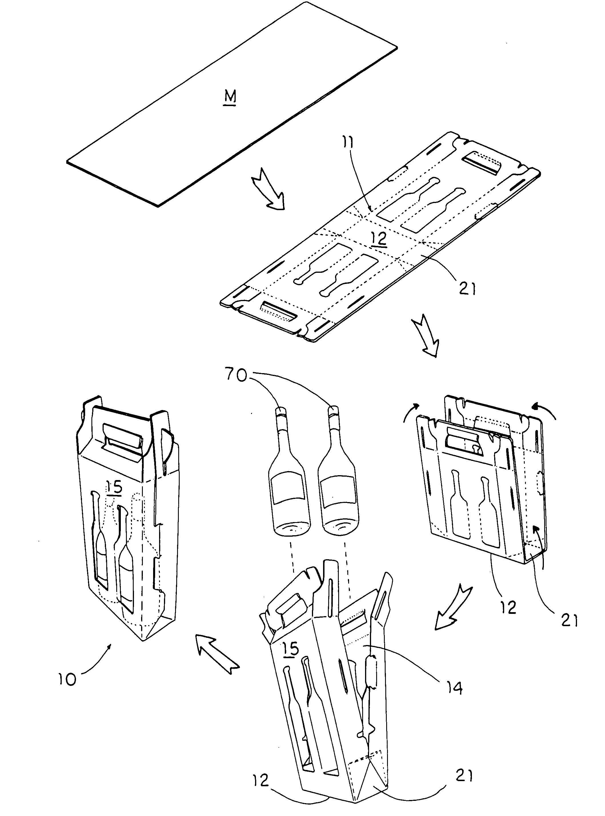 Carrying container folded from a die cut sheet material