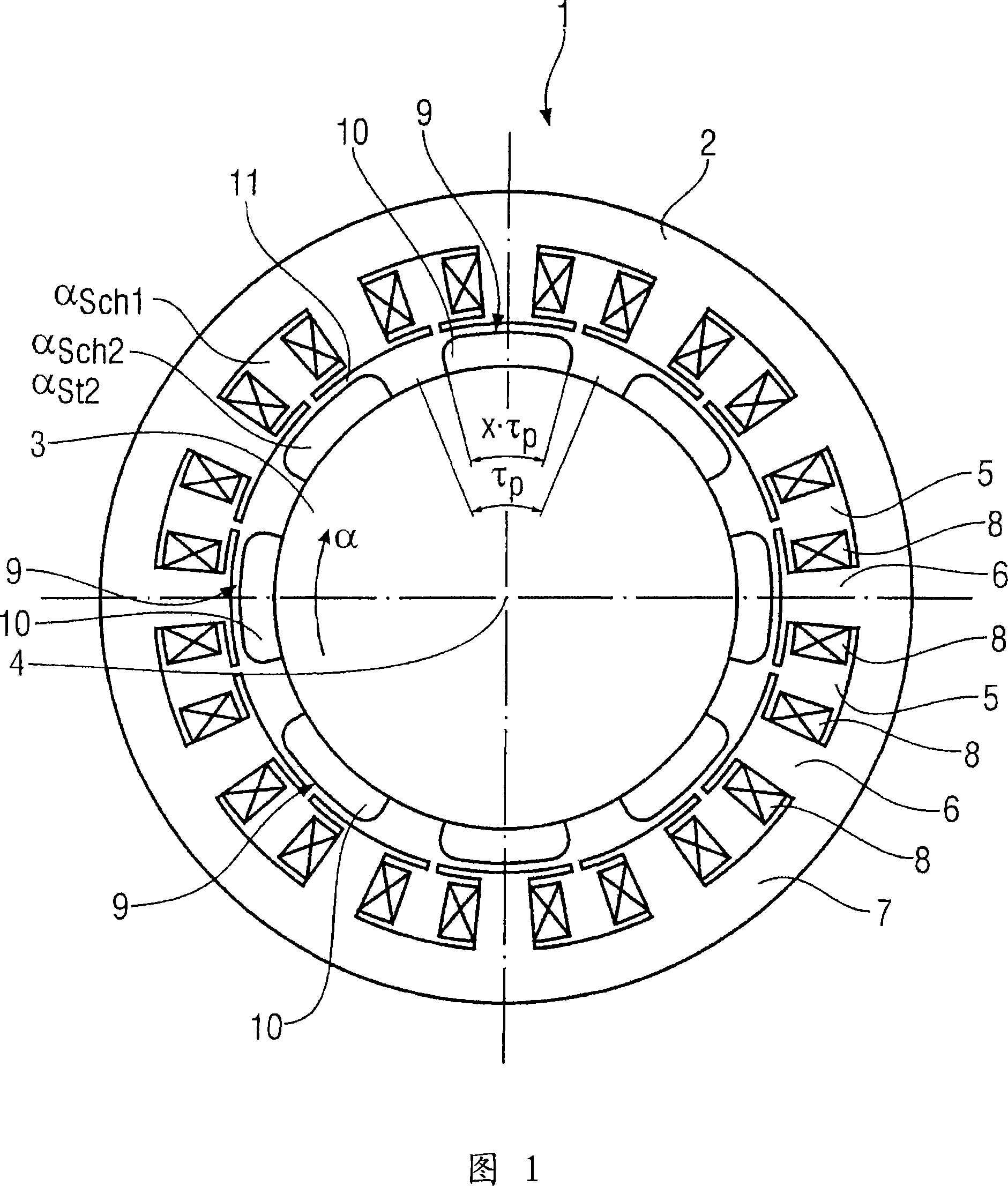 Permanently excited synchronous machine comprising suppression means for improving torque irregularities