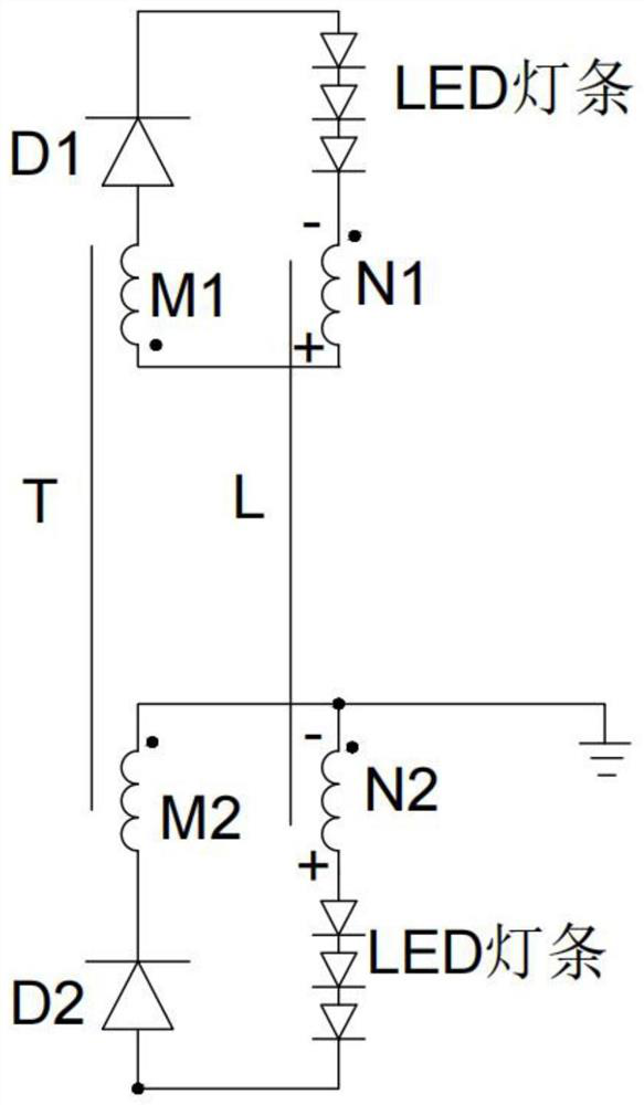 Automatic current-sharing voltage-reducing constant-current driving circuit suitable for two LED light bars