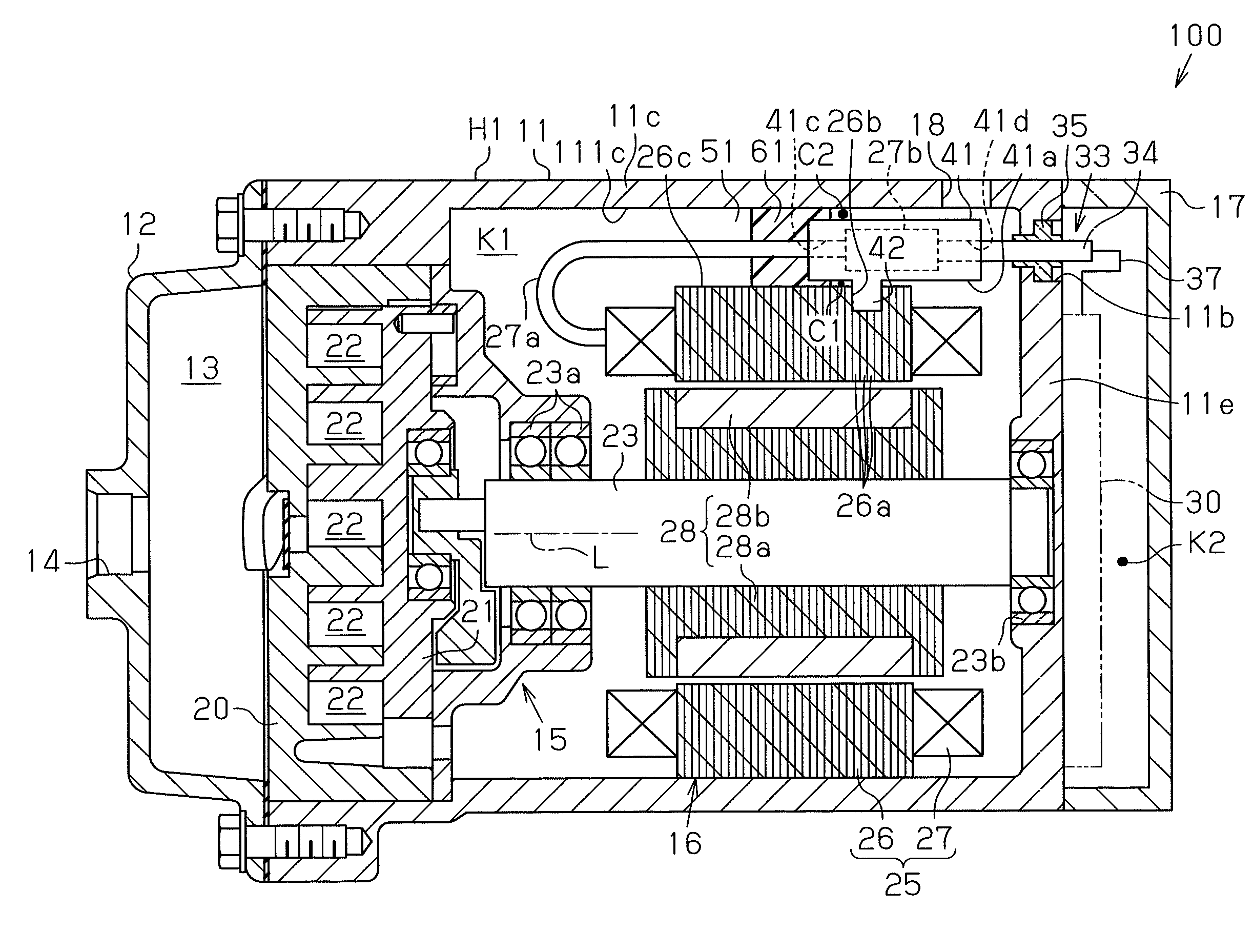 Electric connector for cooling a compressor drive circuit