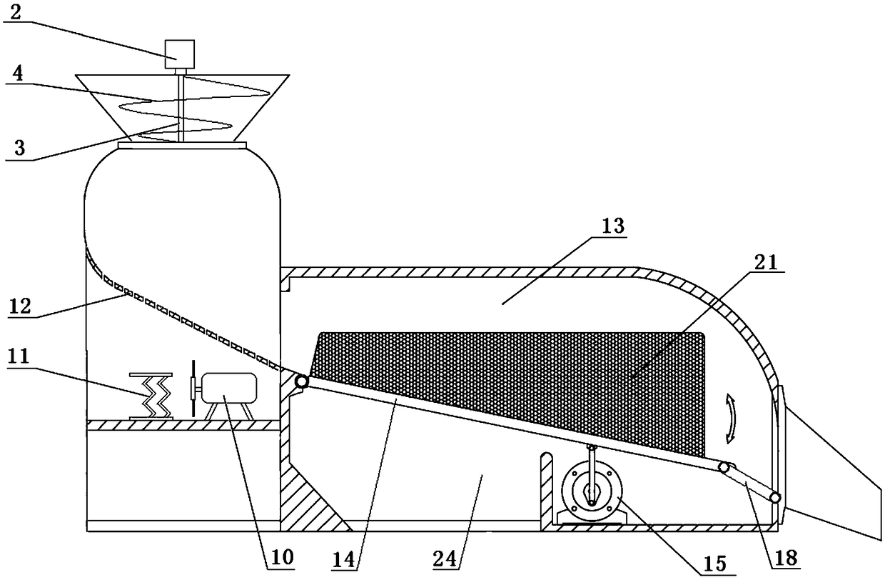 Tea leaf scattering, drying and screening device