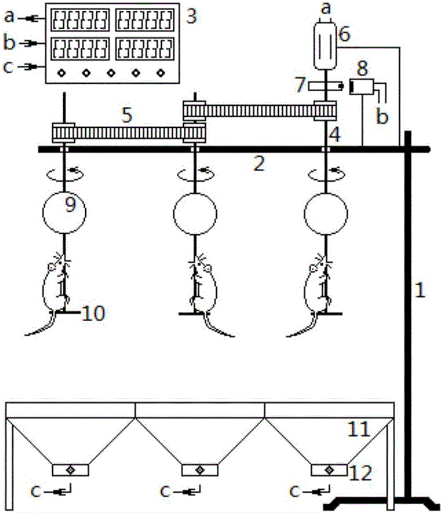 Multichannel testing device for vertical rotation persistence of mice