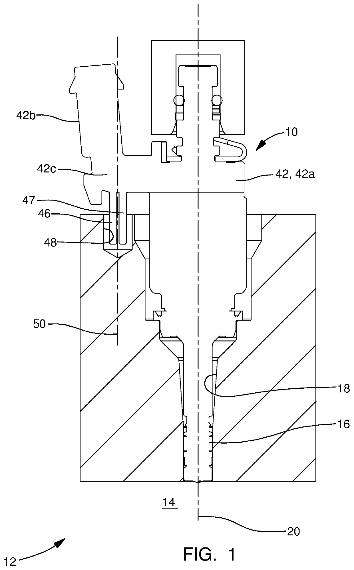 Fuel injector with locating pins, internal combustion engine using the same, and method