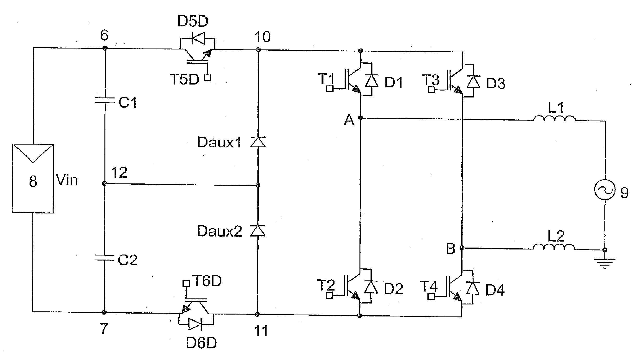 Single-phase inverter circuit to condition and transform direct current electric power into alternating current electric power