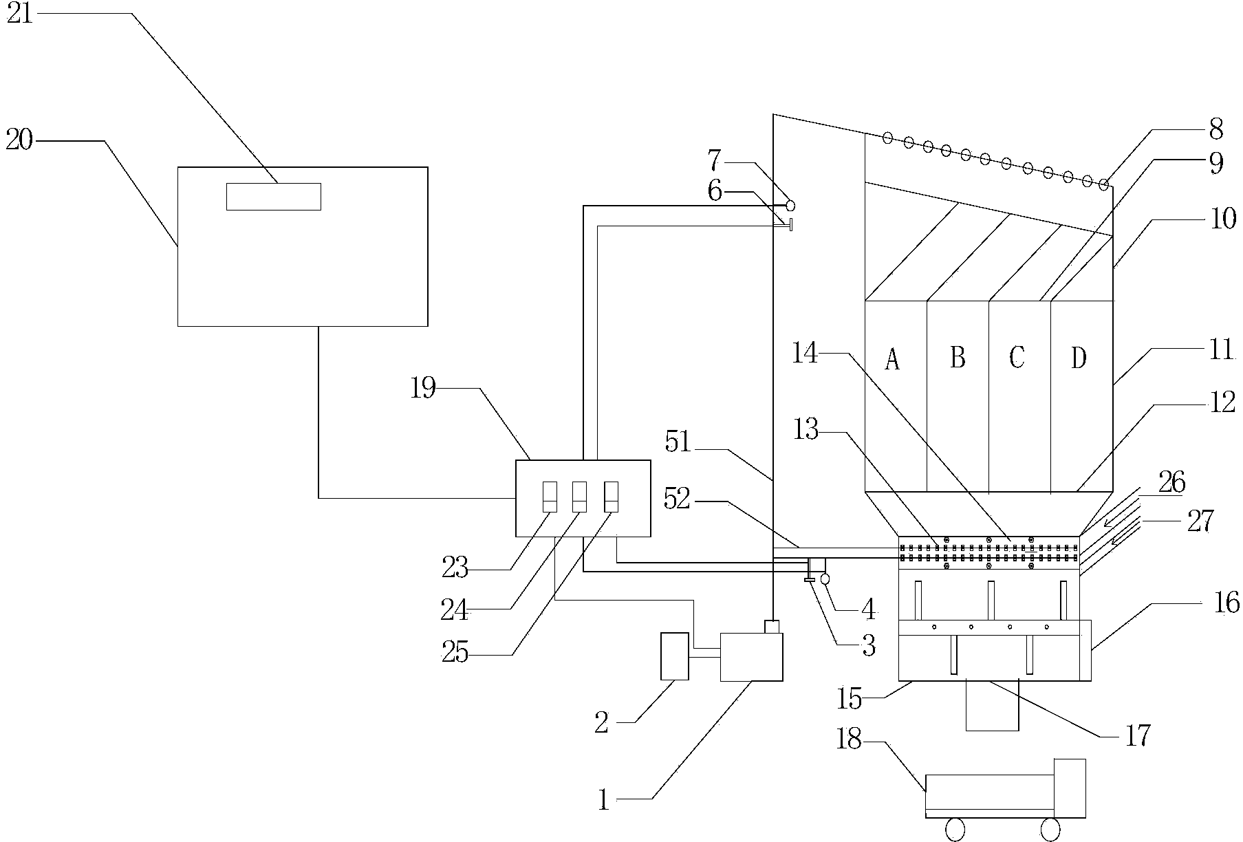 Surface modification atomizing device for stone materials butted to pitch mixing floor and control method thereof