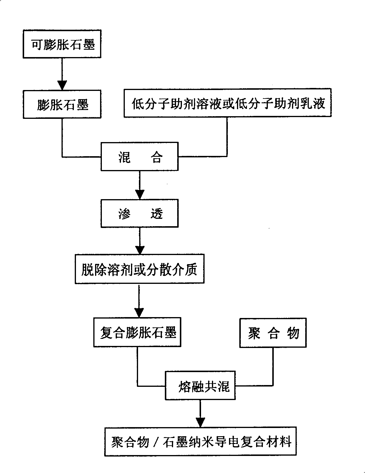 Process for preparing polymer and graphite conductive nano composites