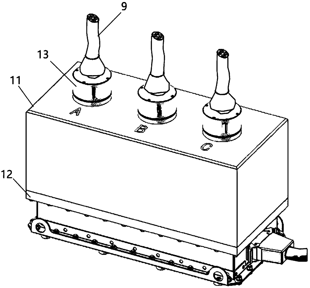 A voltage regulating device, system and method for an on-load tap changer of a distribution transformer