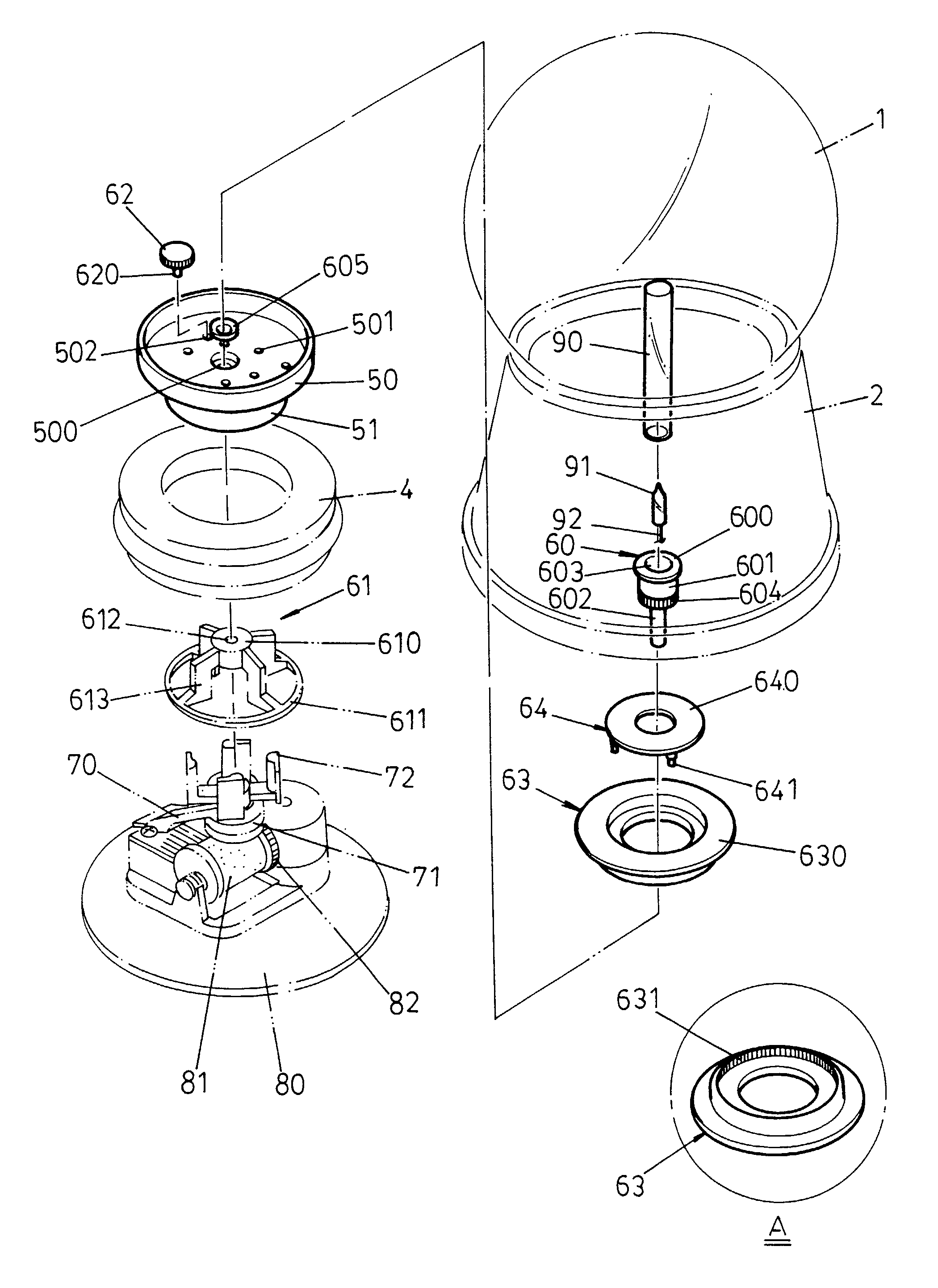 Crystal ball structure delivering multi-layer rotation and light effects