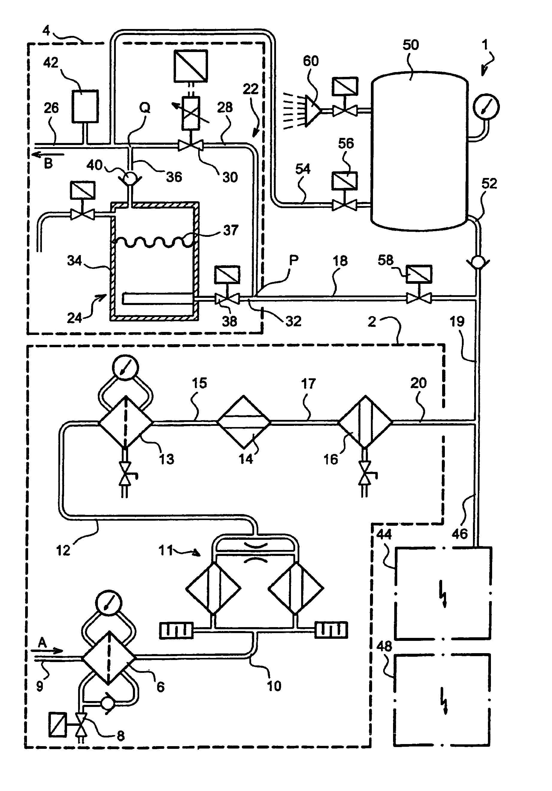 Method and installation for producing breathable air