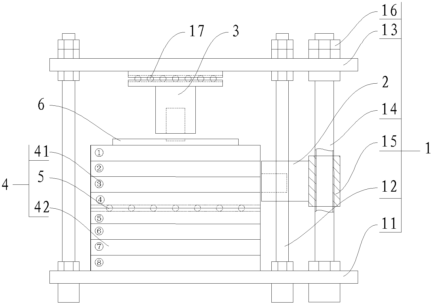 Assembled variable dimension direct shearing compression apparatus