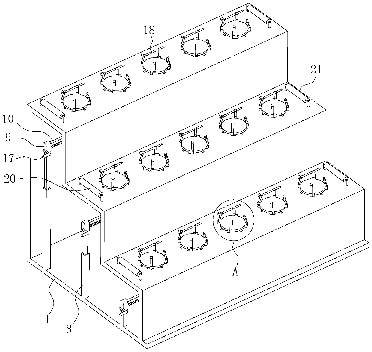 Stepped three-dimensional planting system for roof green plants