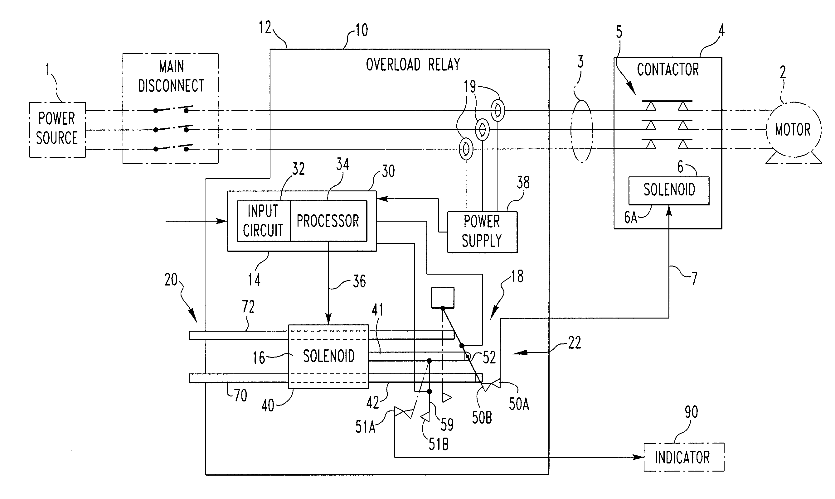 Overload relay switch without springs