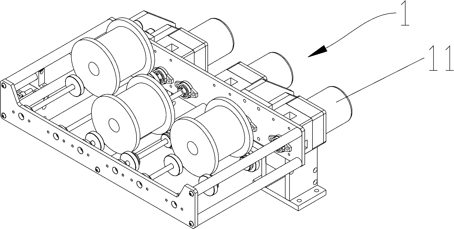 Metal stripped material uncoiling, buffer storage, straight pulling and shearing positioning device