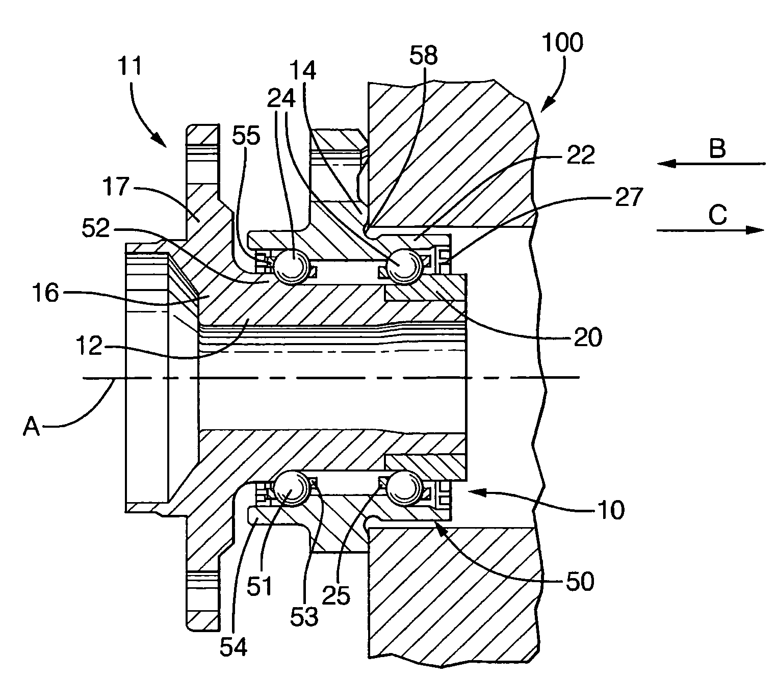 Wheel bearing assembly mount with force attenuation