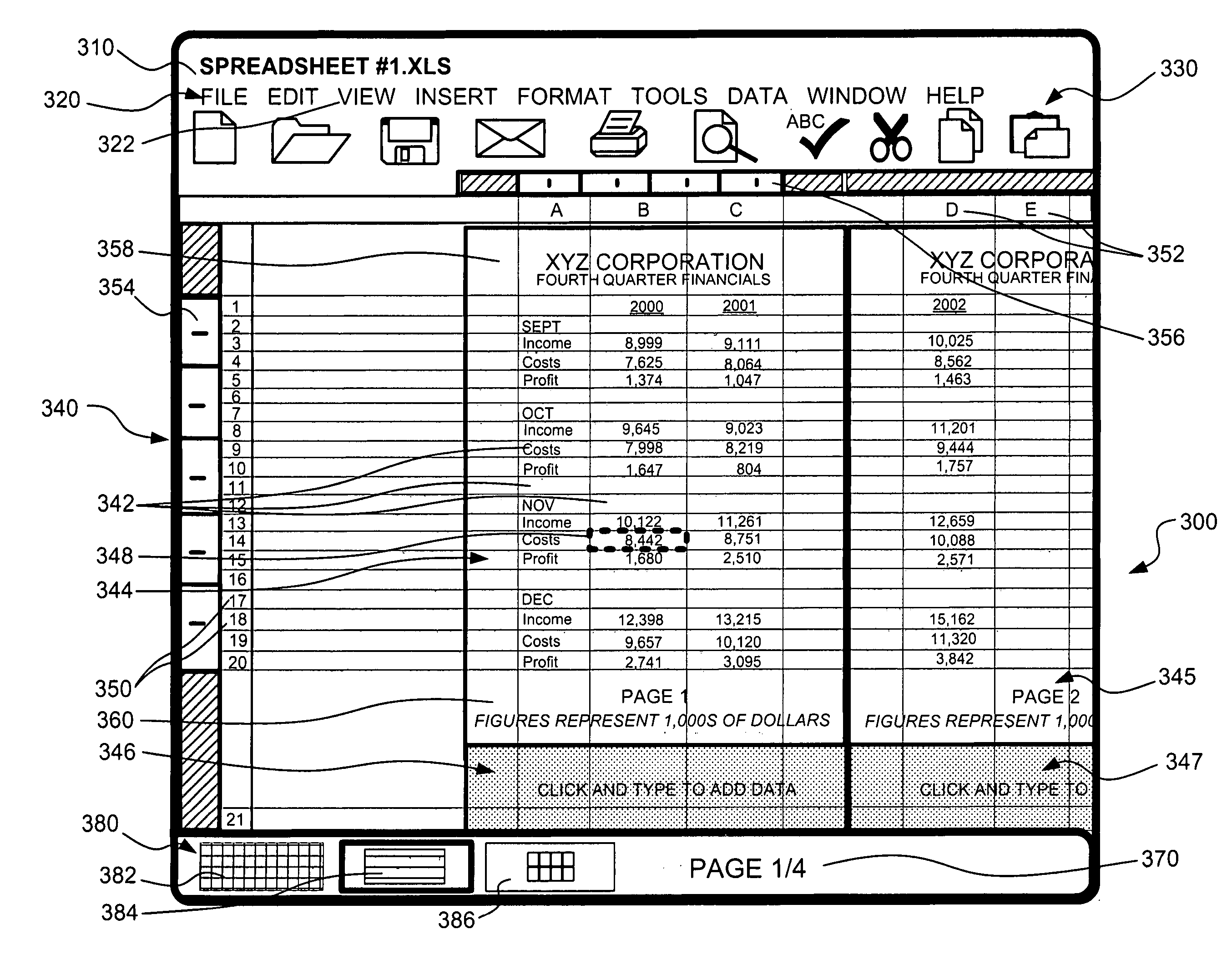 Method and system for presenting editable spreadsheet page layout view