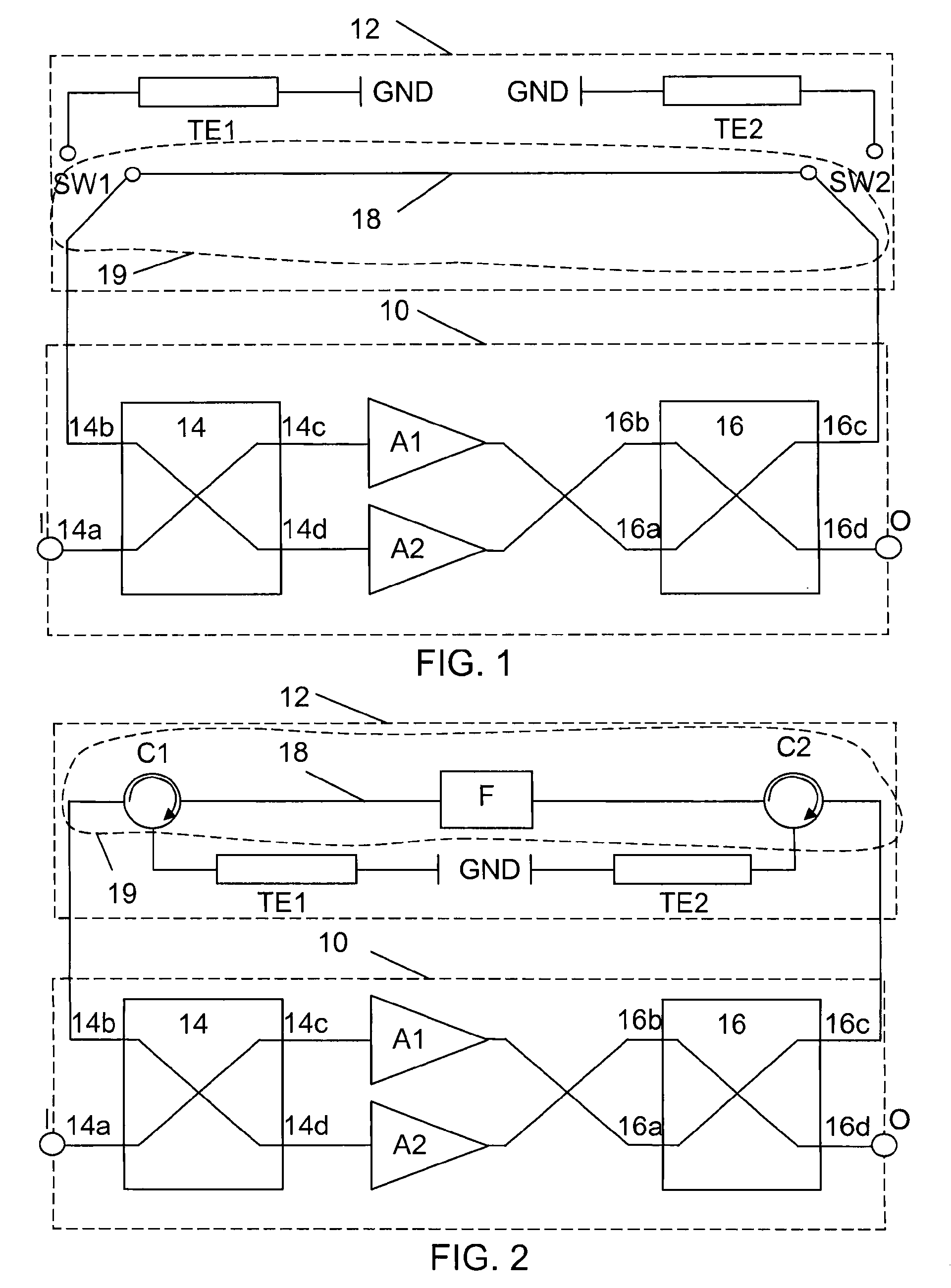 Balanced amplifying device having a bypass branch