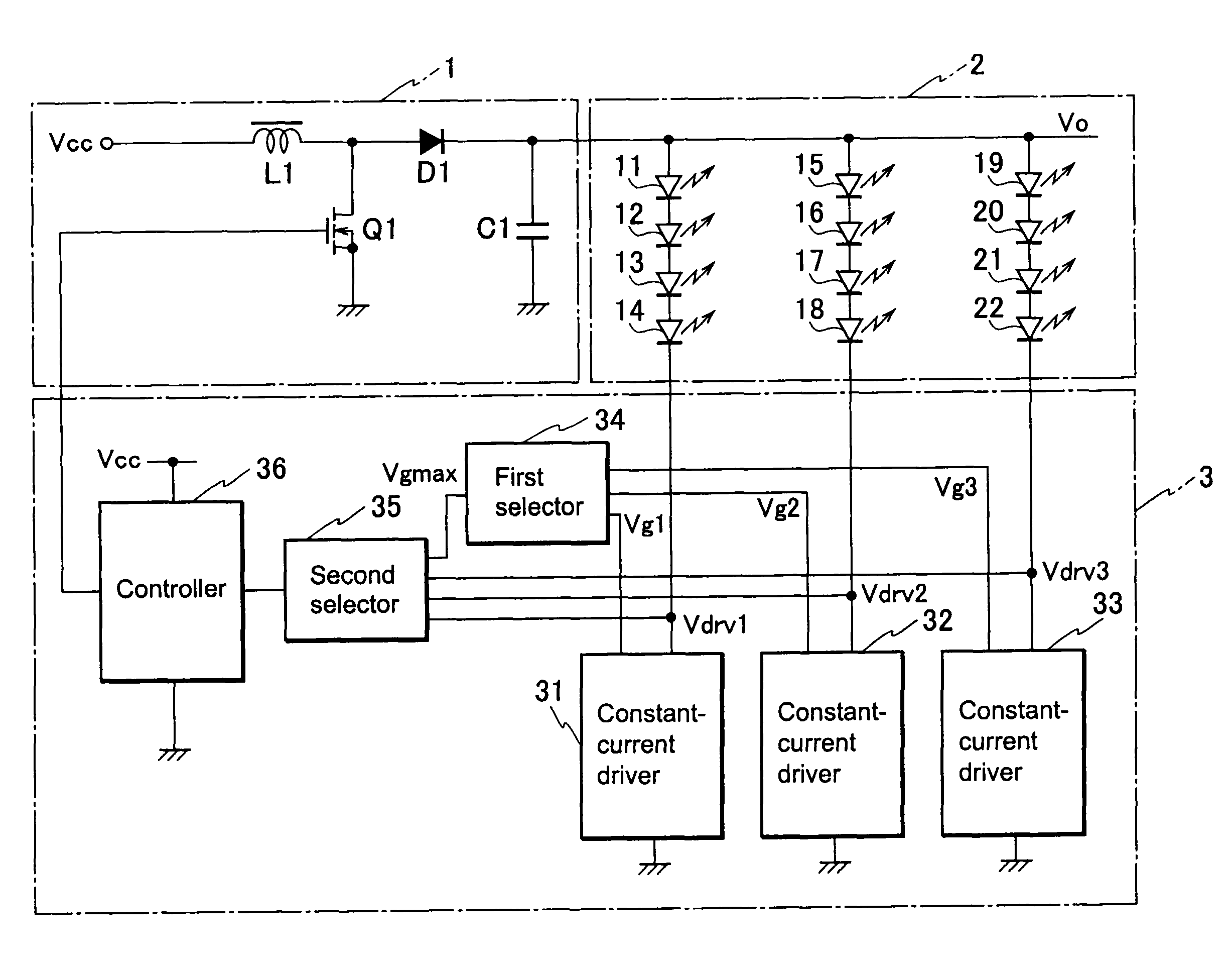 Apparatus for driving light emitting elements and electronic appliance employing the apparatus