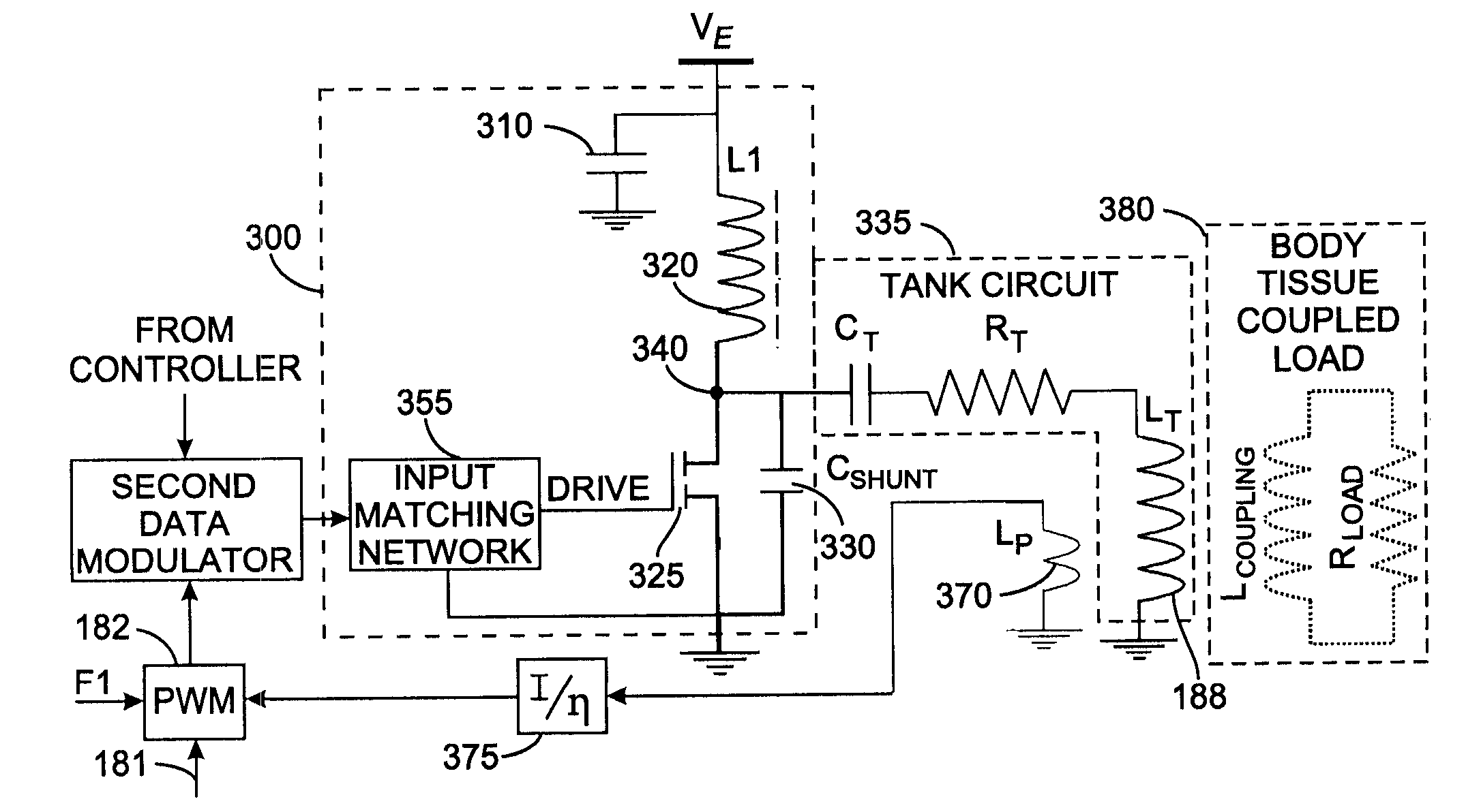 Class-E radio frequency power amplifier with feedback control