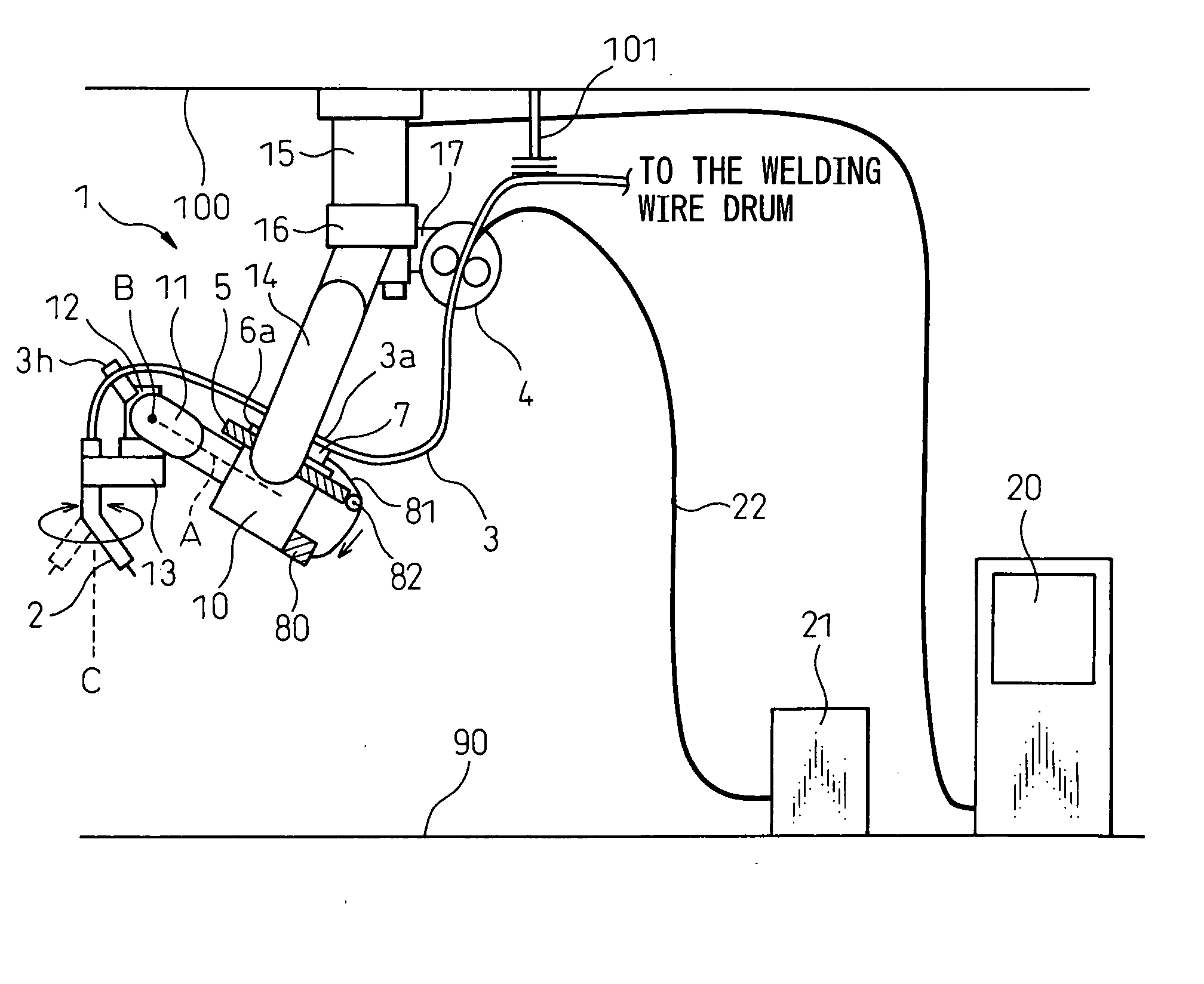 Structure for treating torch cable for arc welding robot