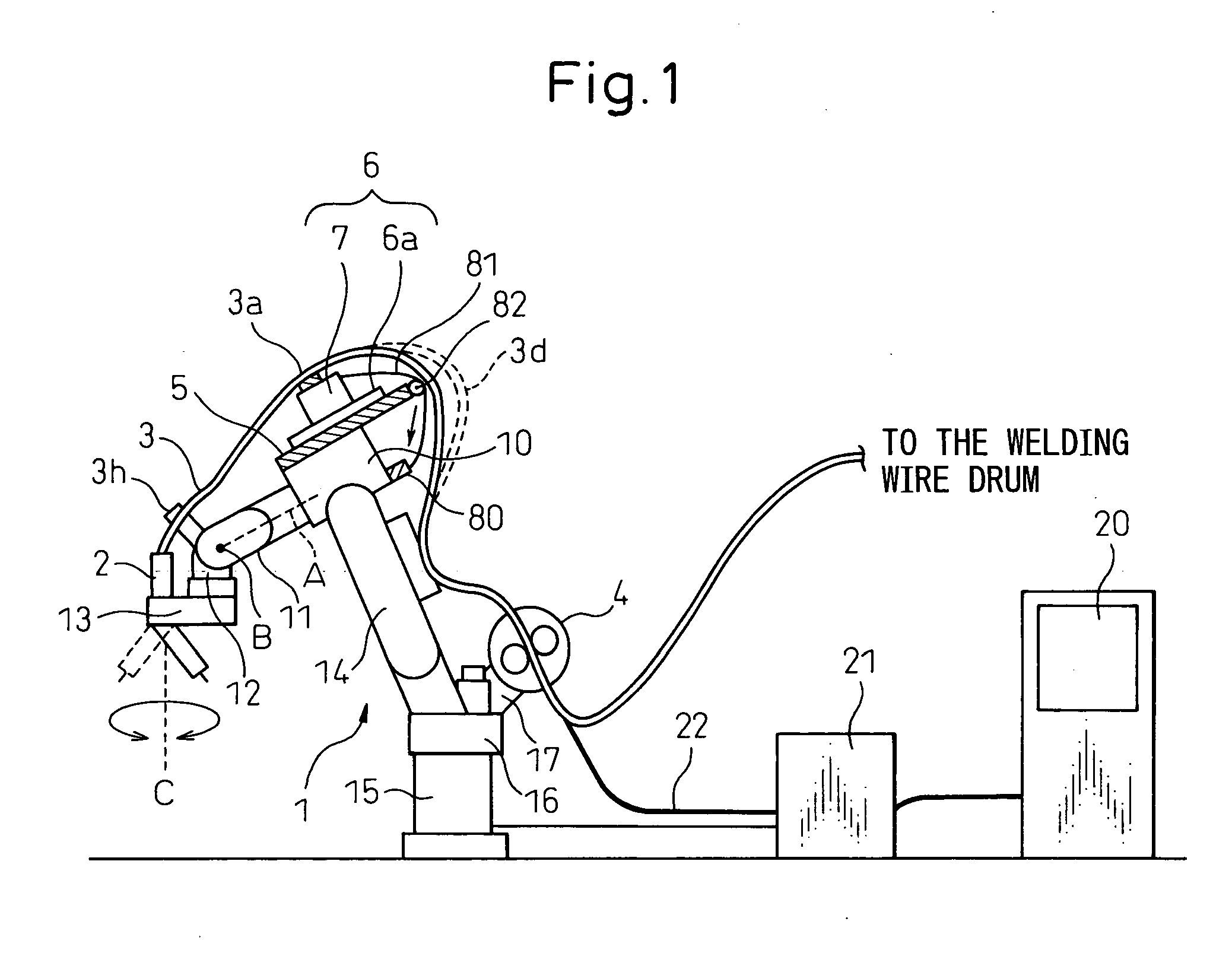 Structure for treating torch cable for arc welding robot