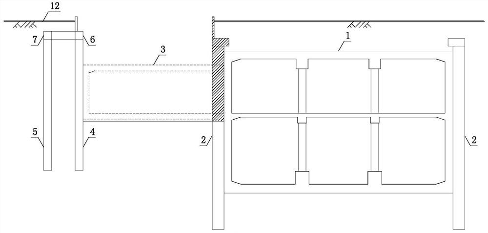 Foundation pit supporting structure system of accessory structure parallel to subway station main body structure