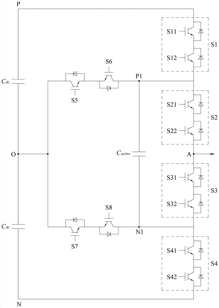 T-shaped active clamping type five-level three-phase inverter and grid-connected inversion power generation system