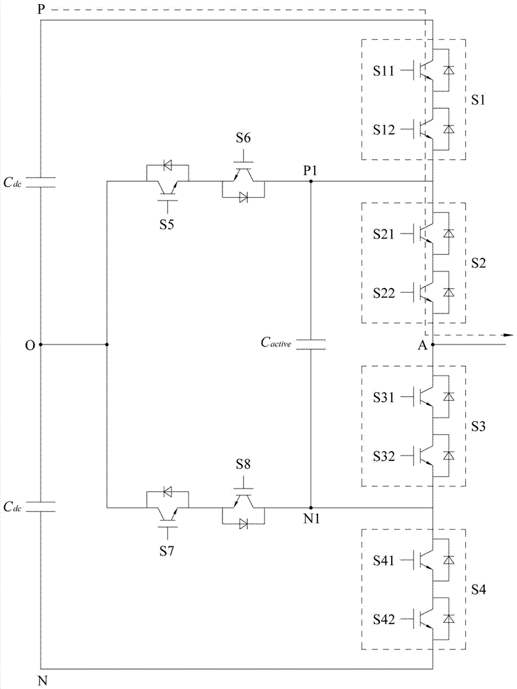 T-shaped active clamping type five-level three-phase inverter and grid-connected inversion power generation system