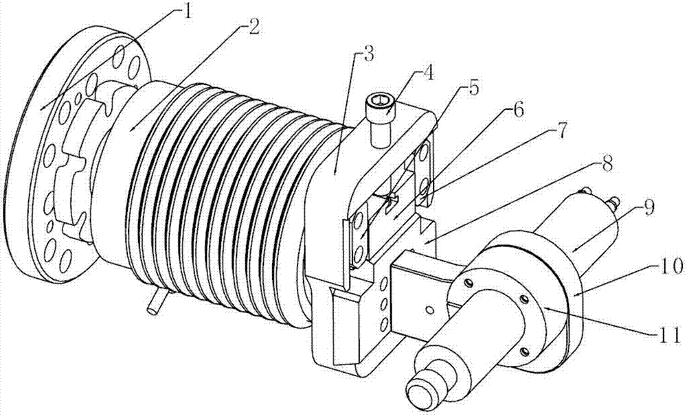 A straight grinder device for flexible grinding on the end of a robot