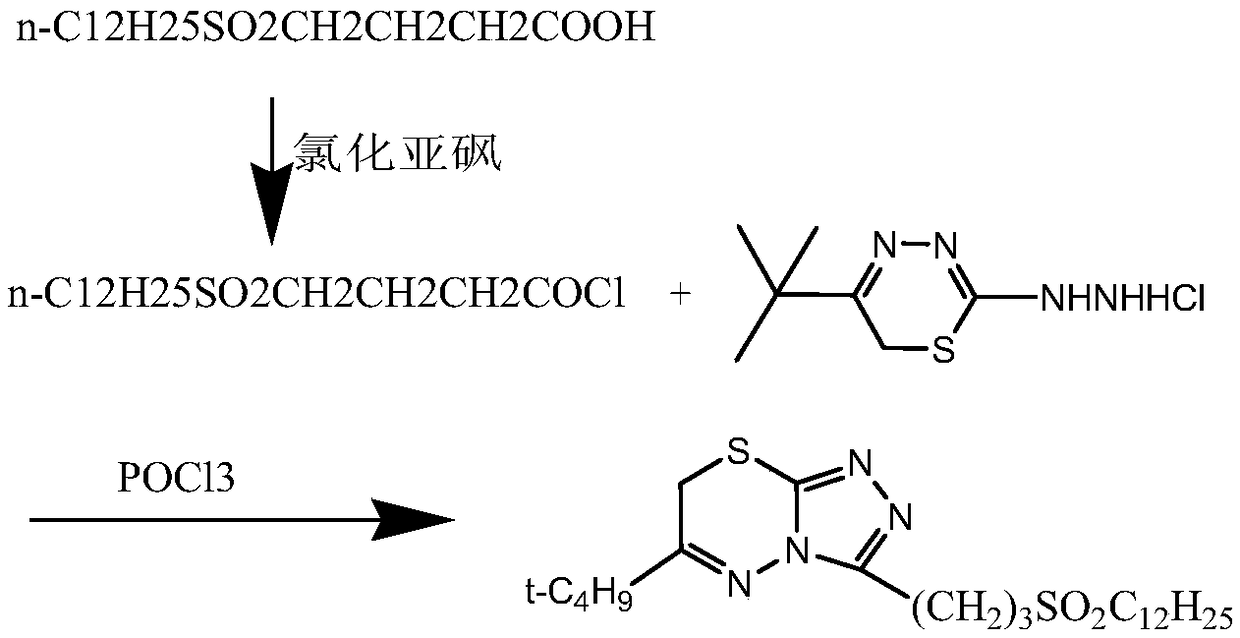 Preparation of 3 dodecylsulfonyl propyl 6 tert-butyl 7h[124]triazol[3,4-b][134]thiadiazine