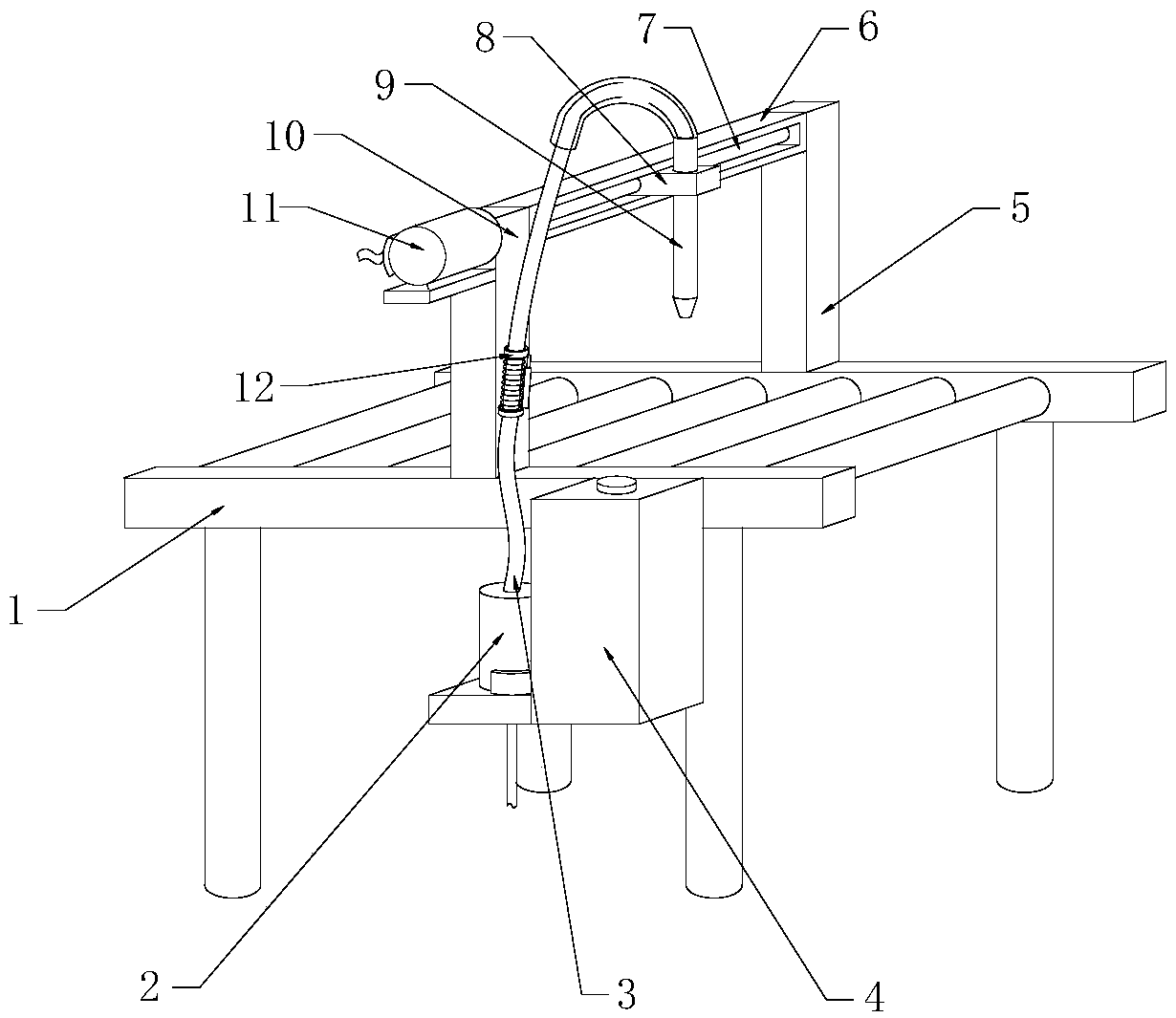 Composite heat preservation board glue spraying equipment with guiding function