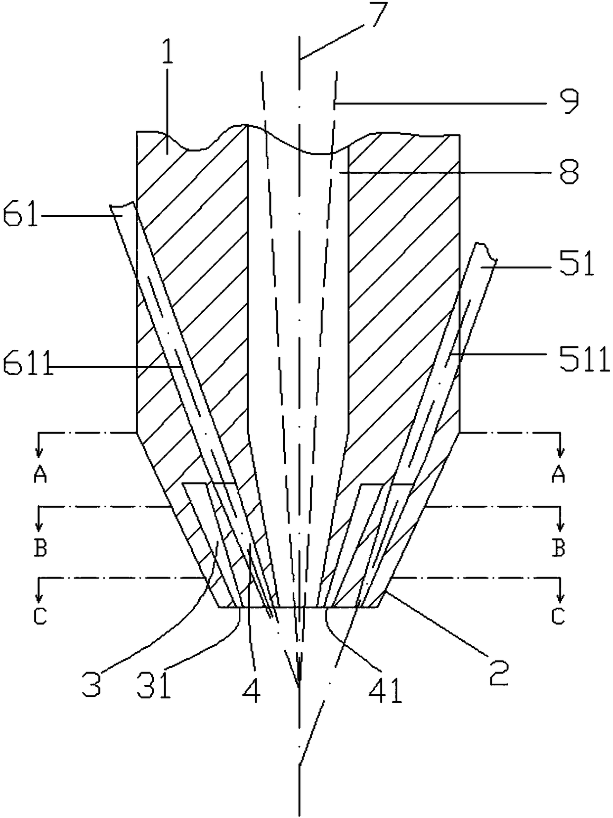 Metal powder laser 3D printing nozzle