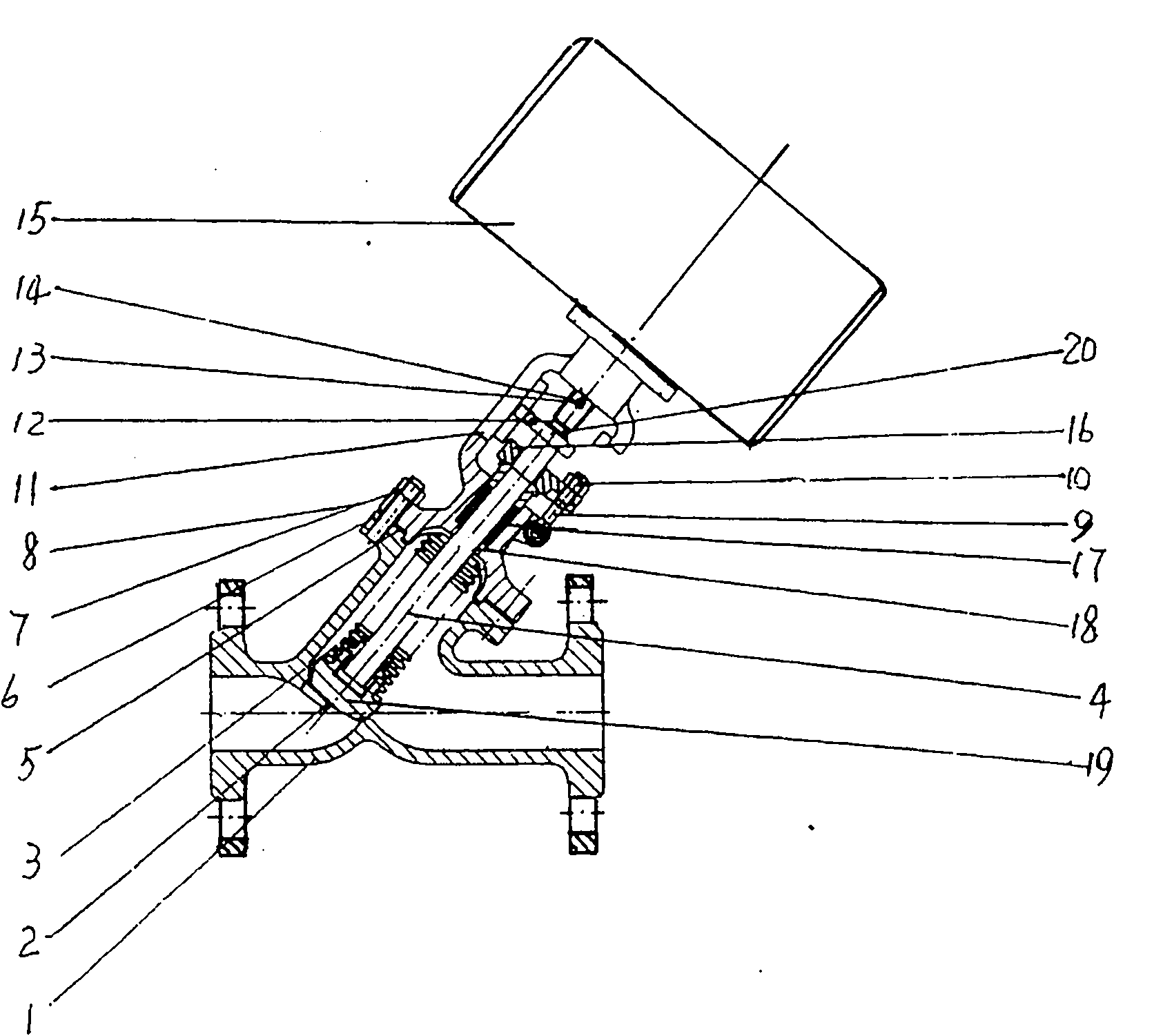 Liquid high pressure-driven oblique bellows stop valve with lockset