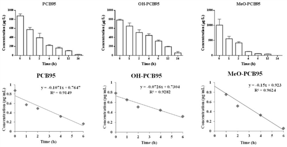 Method for analyzing metabolic behaviors of PCB95 and metabolites thereof in chicken liver microsomes