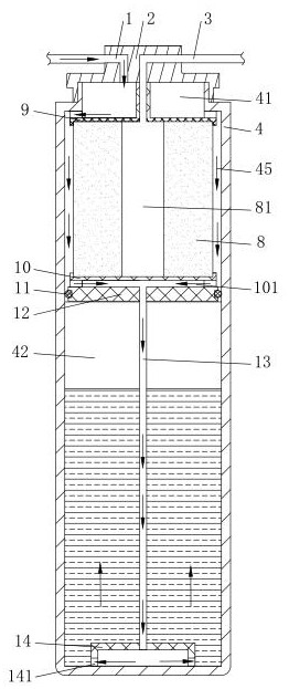 Waterway structure for reducing TDS value of raw water side of RO membrane filter element