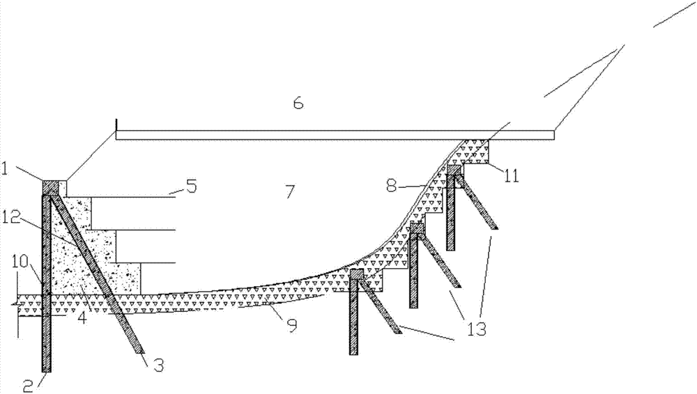 Stability and deformation control structure of mountainside high-filled embankment and construction method