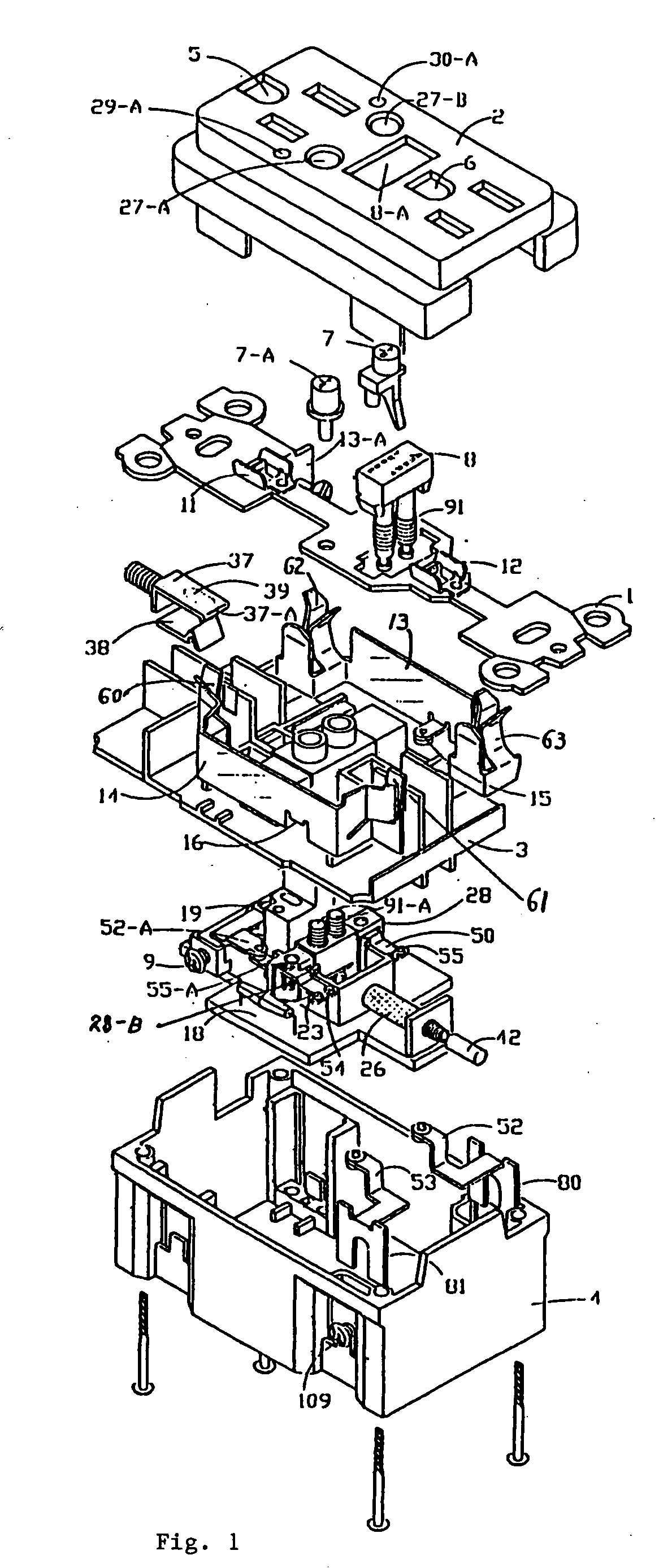 Receptacle device having protection against arc faults and leakage currents