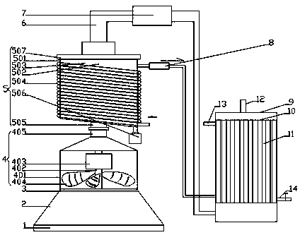 Hot water device for heating through cooking oil fume