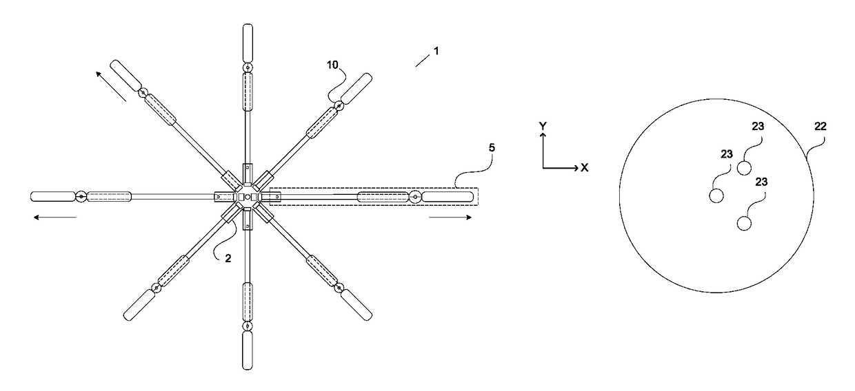 Multirotor drone with variable center of lift