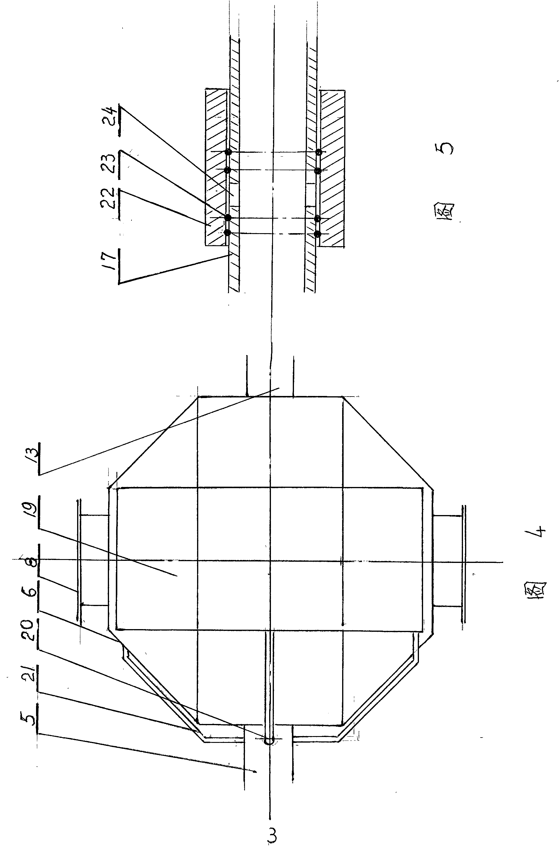 Double-cone vacuum drier with narrow-wedge internal heating plate