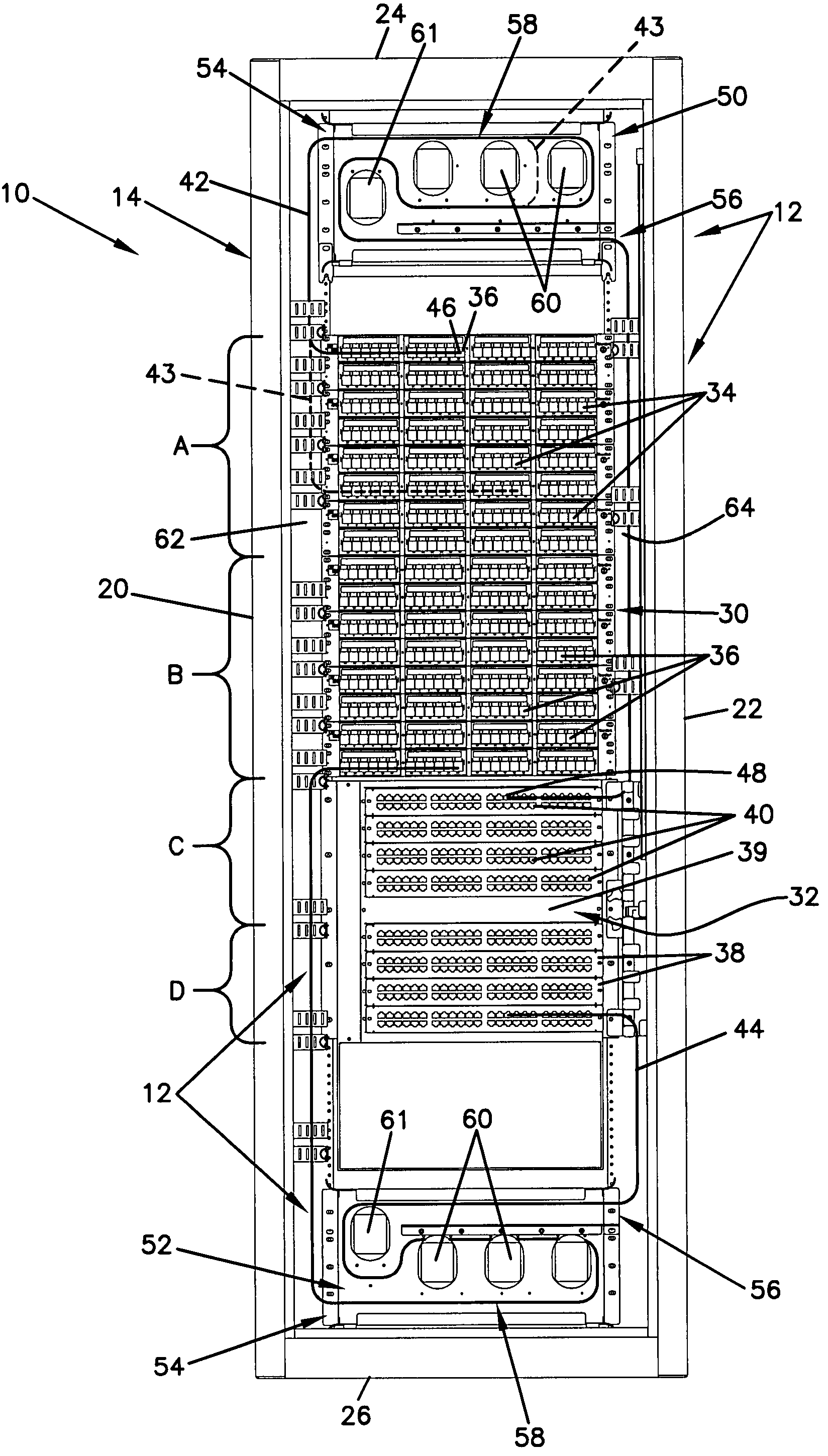 Cable management arrangement for a telecommunications cabinet